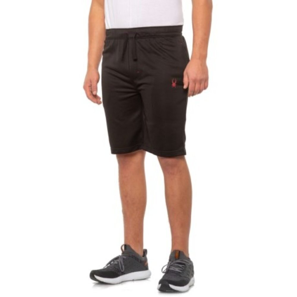 Spyder Mens Logo Black Athletic Fleece Pockets Long Shorts Activewear Sz M New